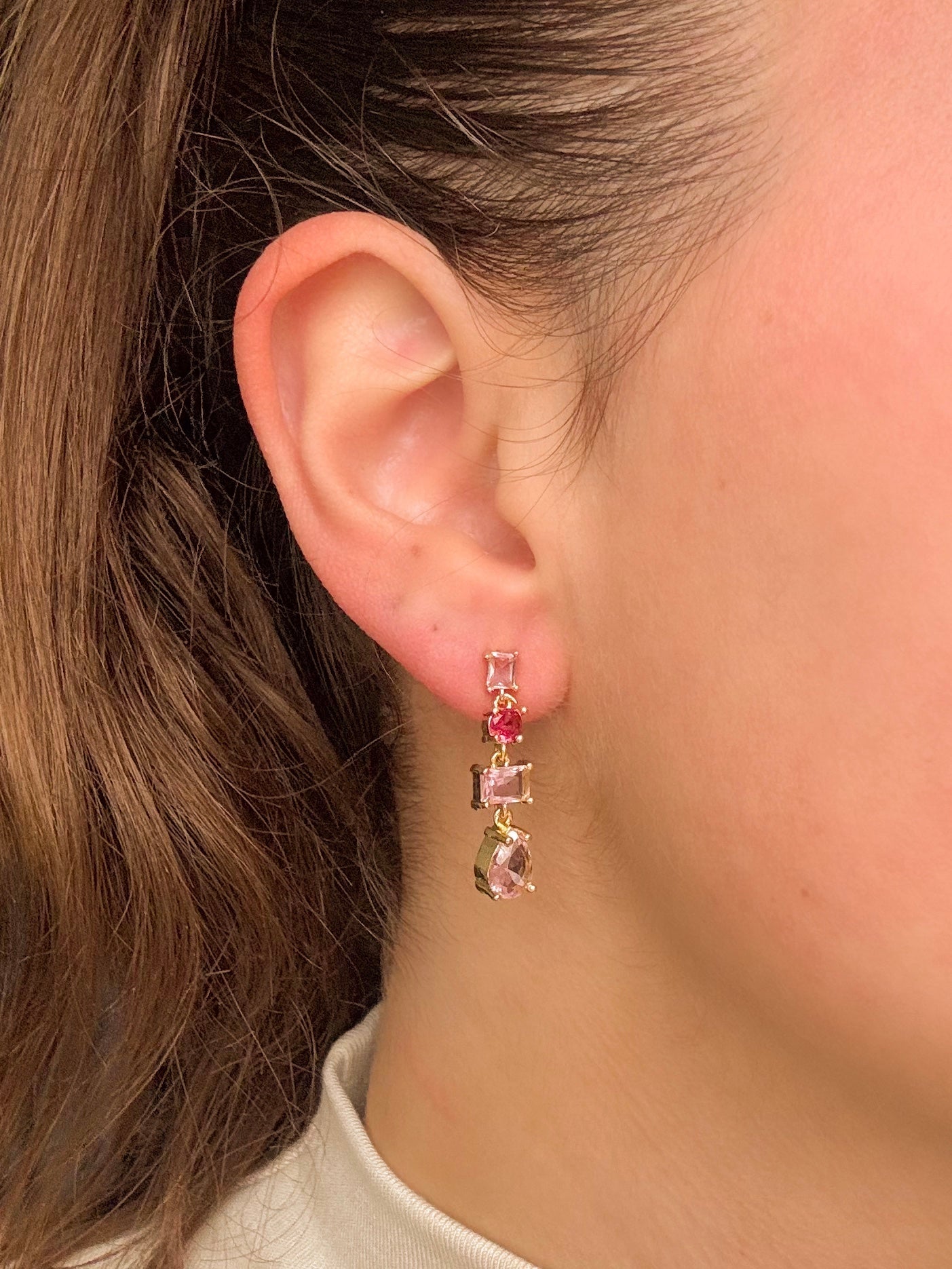 Rosa - Boucles Pendantes Strass Roses