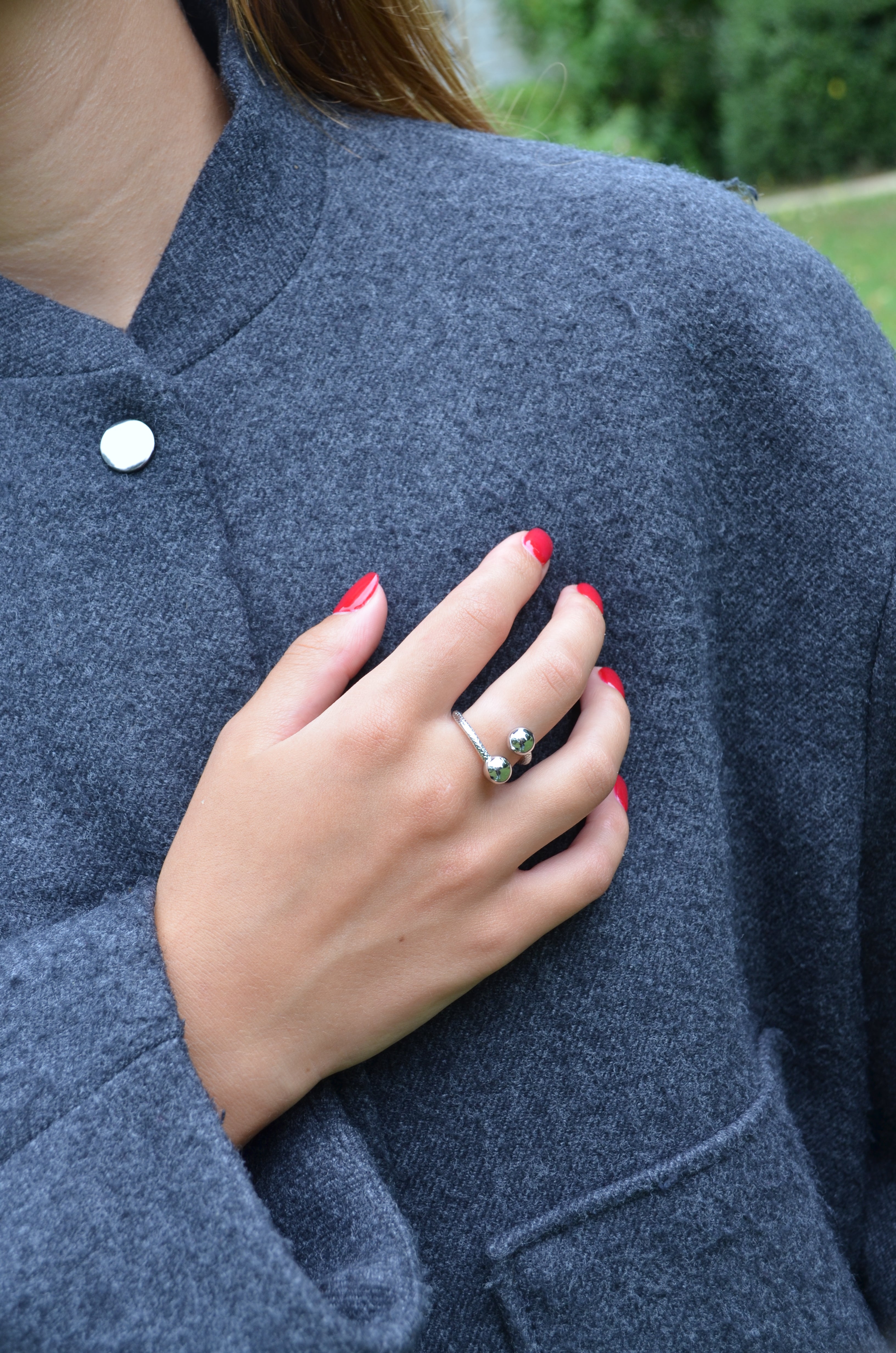 Eclipse - Bague double sphère et texturée